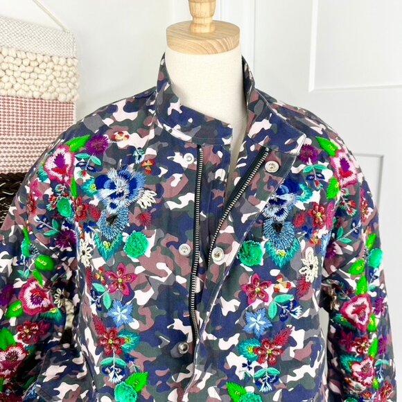 Anthropologie Vilagallo Floral Embroidered Beaded Camo Jacket Size M NWT - Picture 3 of 11